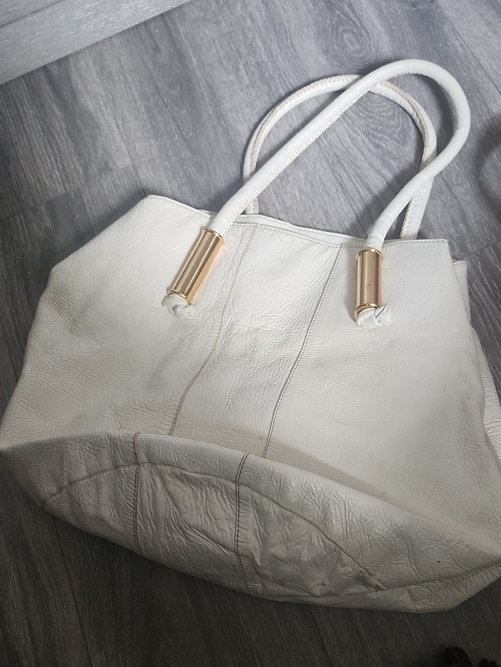 Badgley Mischka White Tote with Gold-Tone Handle Accents